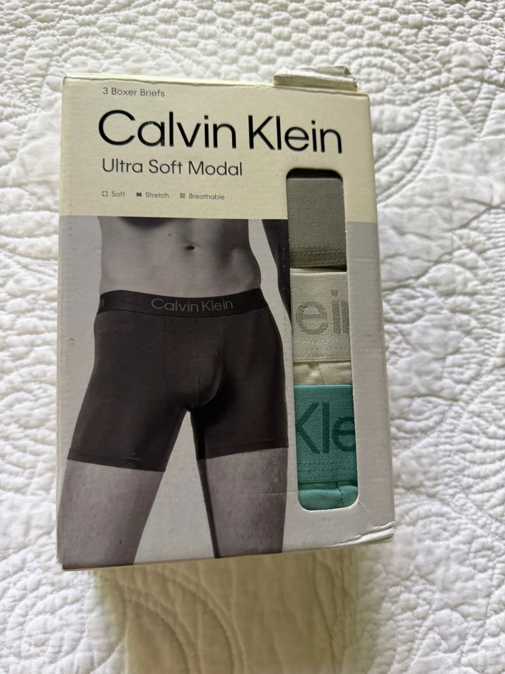 Calvin Klein 3-Pack Ultra Soft Modal Boxer Briefs - White, Gray, Teal Size Large